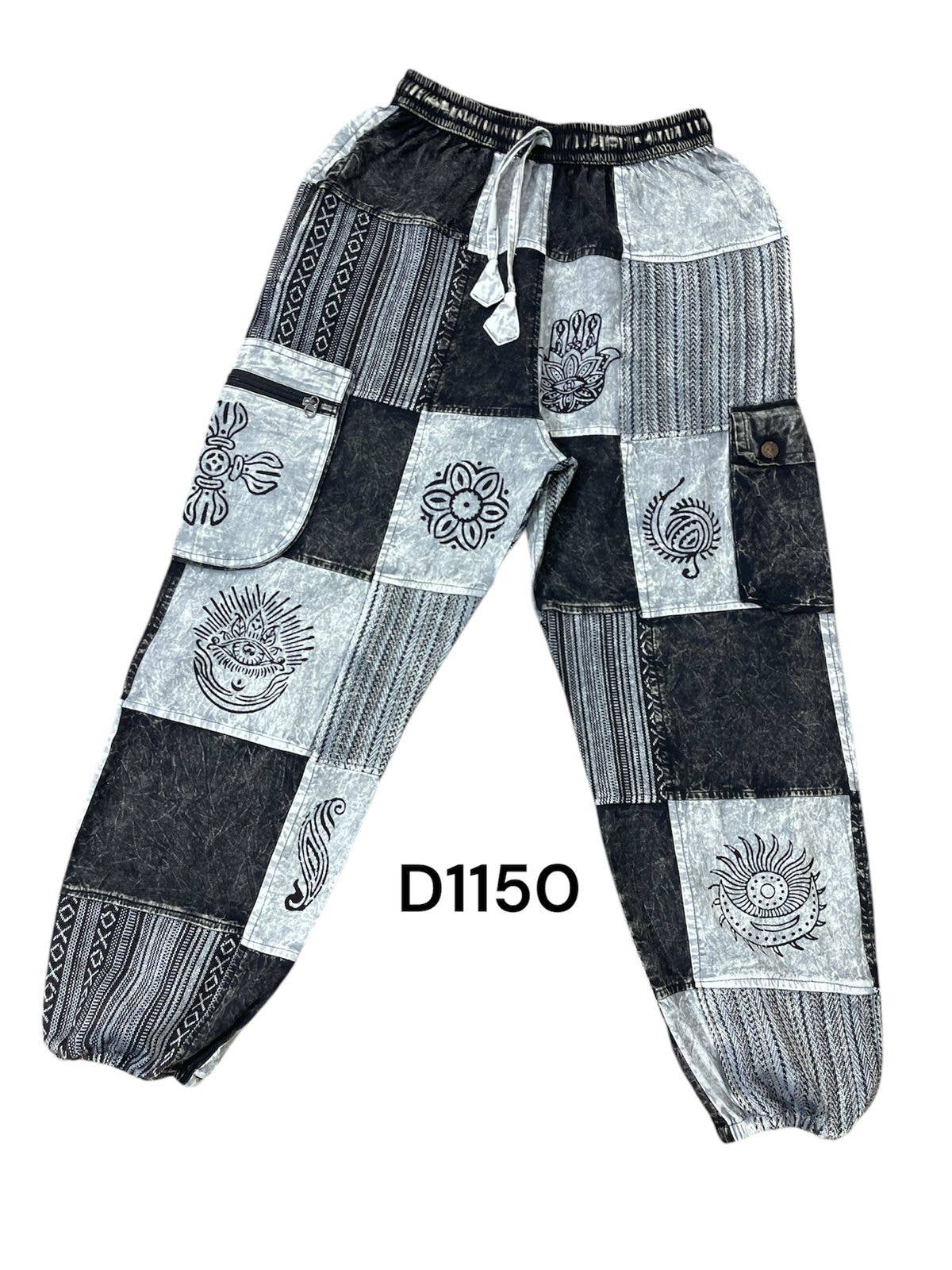 Rising International Inc - Cotton Patchwork Block Print Black & White Festival Pant