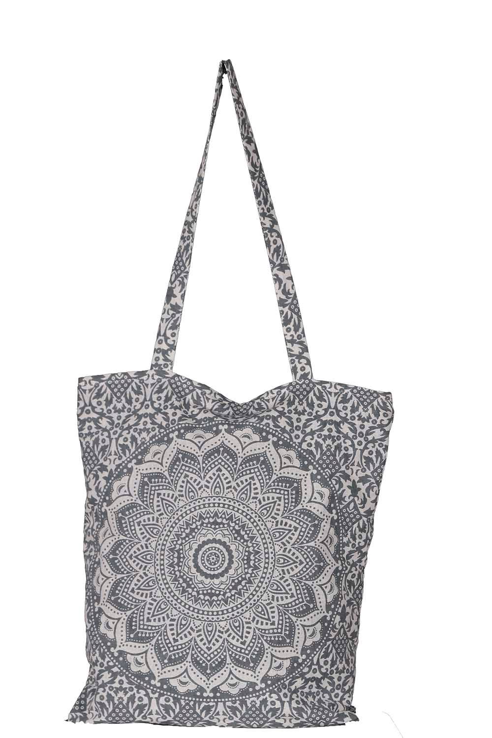Sunshine Joy - Mandala Zip Top Tote Bag Grey/White
