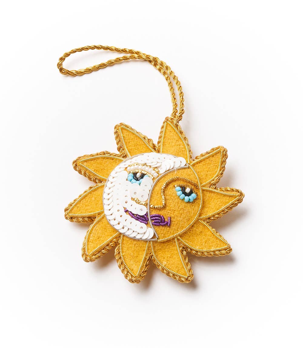 Fair Trade - Larissa Plush Sun Moon Felt Ornament - Hand Embroidered