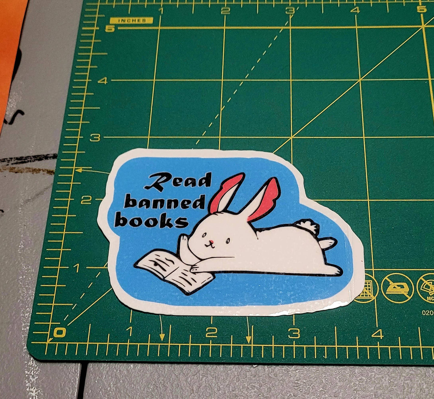 Femmearchist - Read Banned Books Library Bunny Sticker // Glossy or glitter
