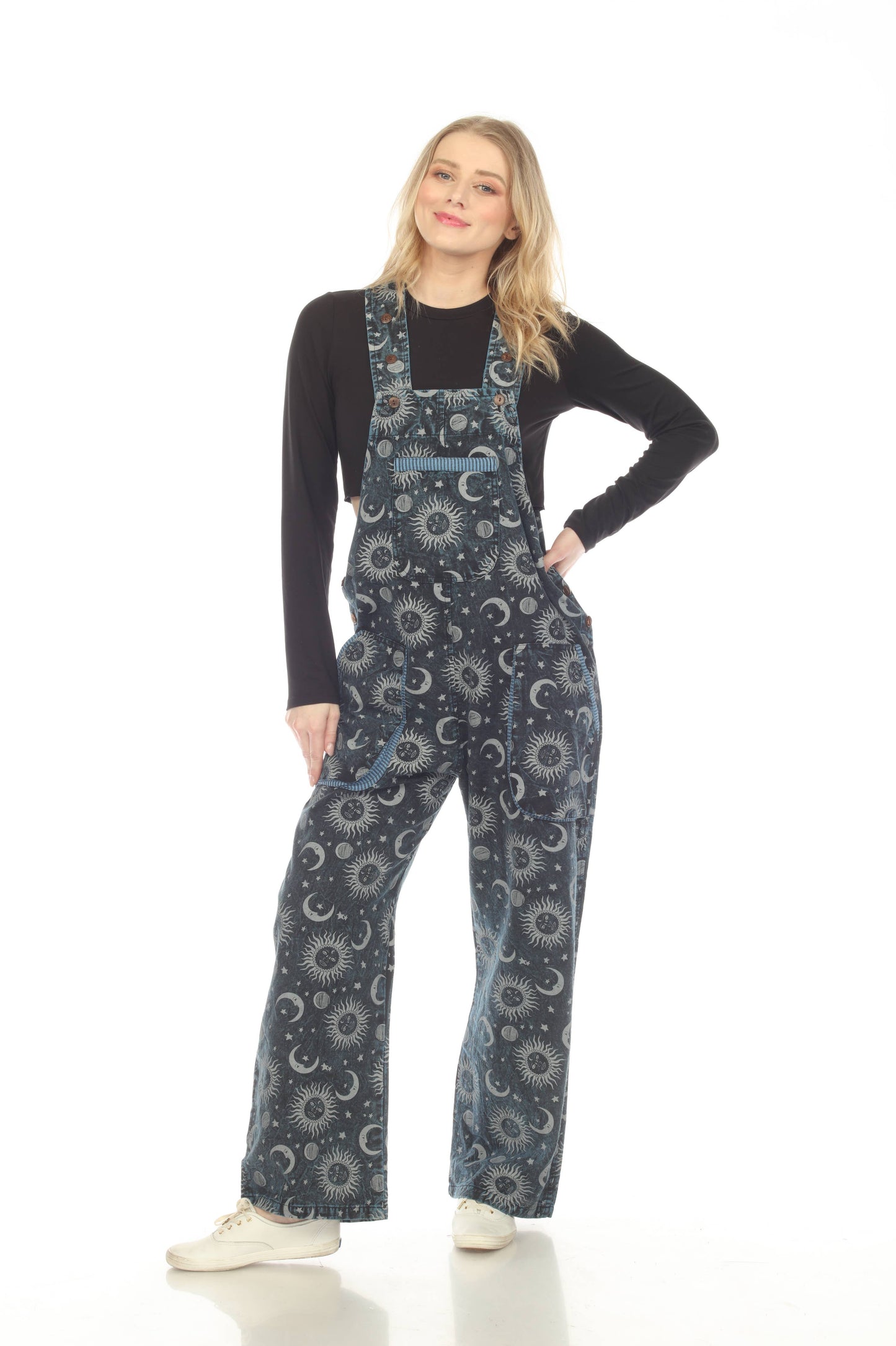 Rising International Inc - Cotton White Sun moon Galaxy Blue Overall D868