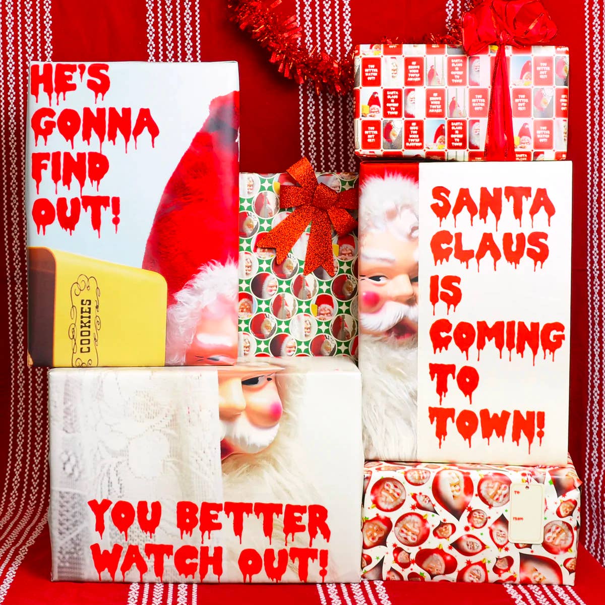 Creepy Santa Mixed Gift Wrapping Paper Set: Folded Flat Wrap