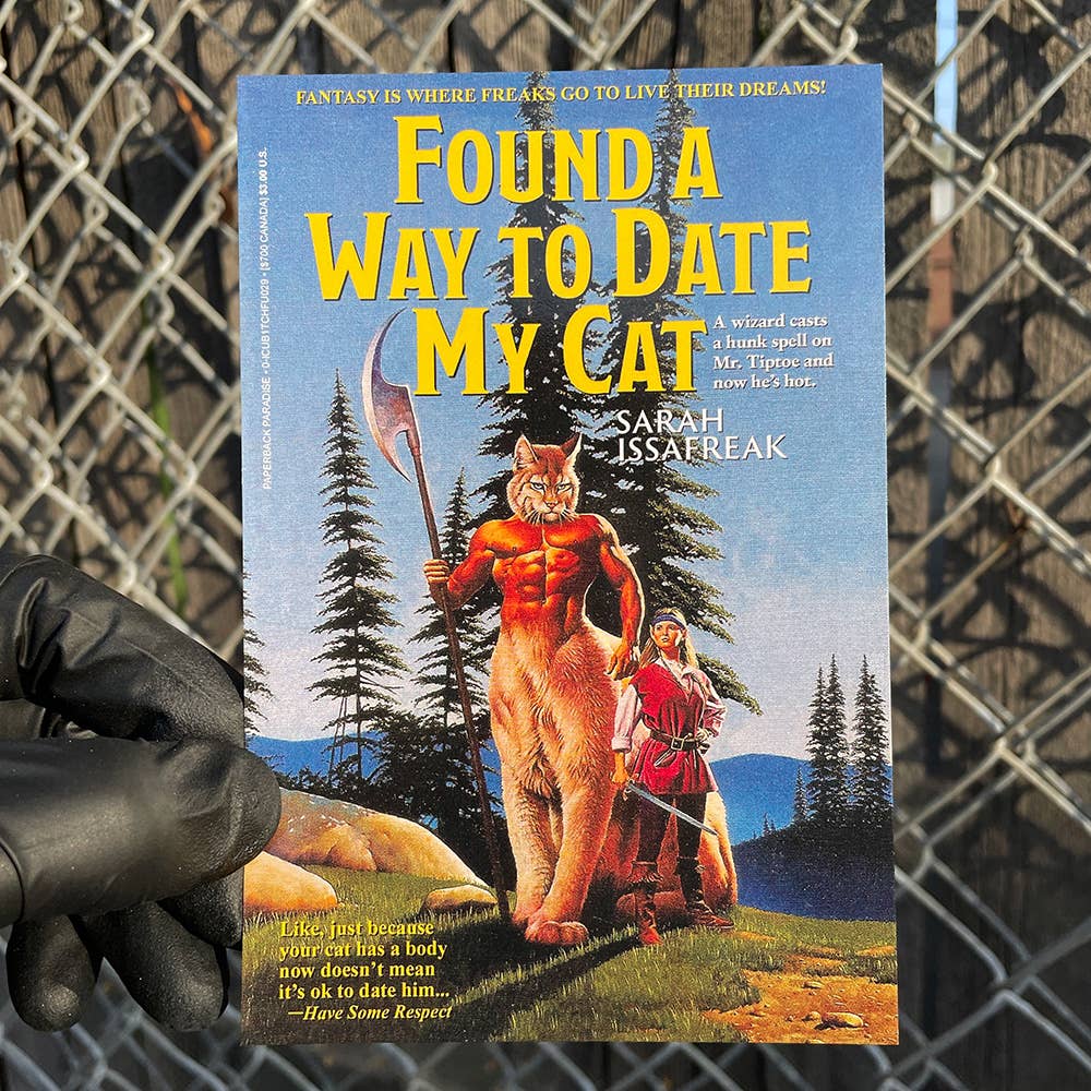 Paperback Paradise - Found a Way to Date My Cat Postcard