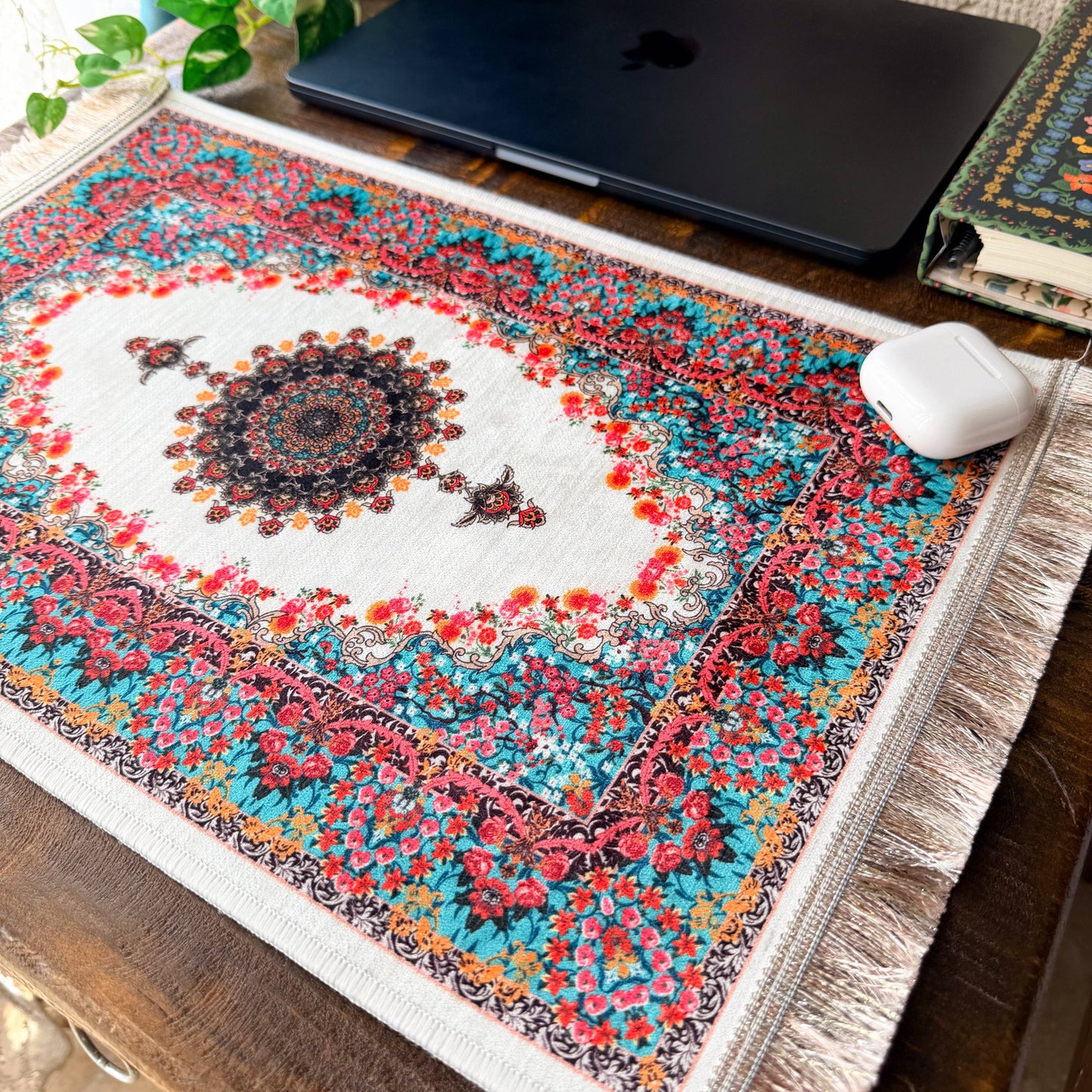 Umays Boho - Persian Rug Design Desk Pad, Fabric Desk Mat, Miniature Rug.