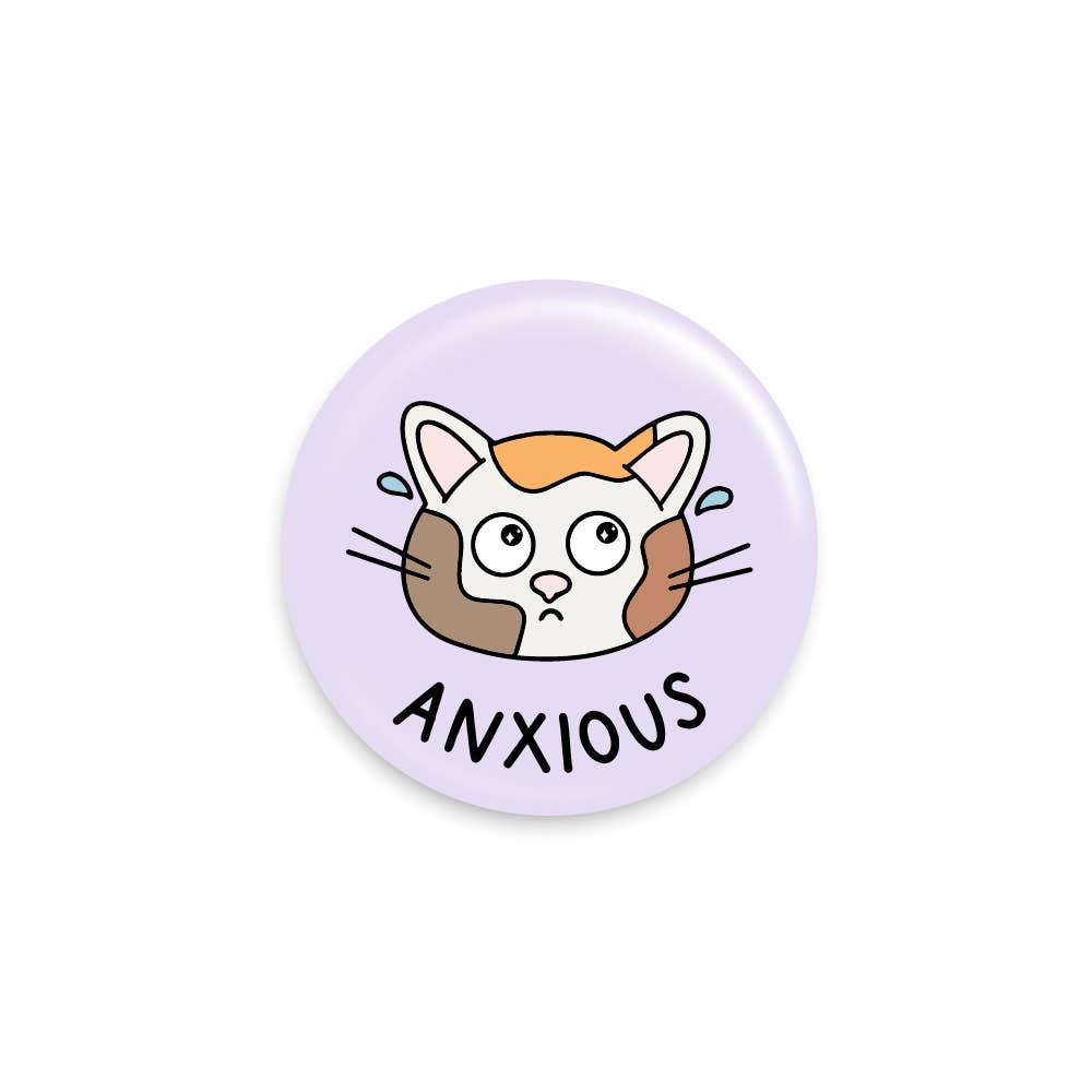 Anxious Cat Button Pin