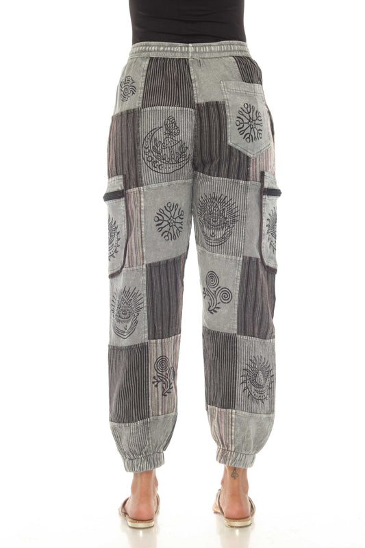 Rising International Inc - Cotton Zip Pocket Block Print Earth Tone Yoga Pant D898