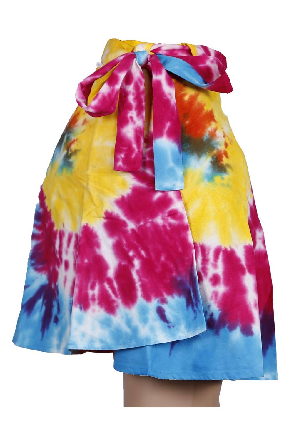 Sunshine Joy - Short Wrap Skirt With Zip Pocket Rainbow Tie Dye