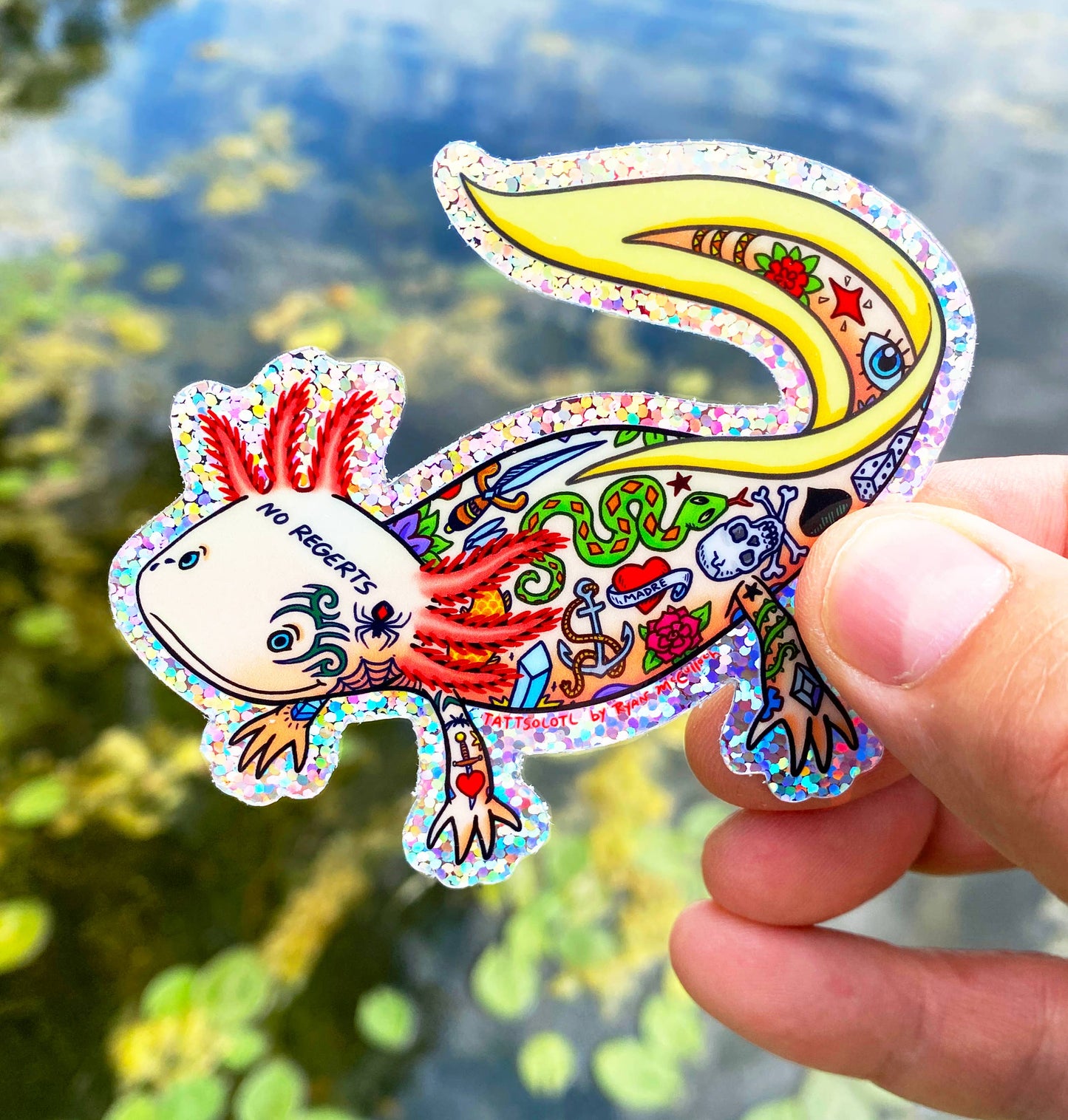 GLITTER STICKER: Tattsolotl (Tattooed Axolotl)