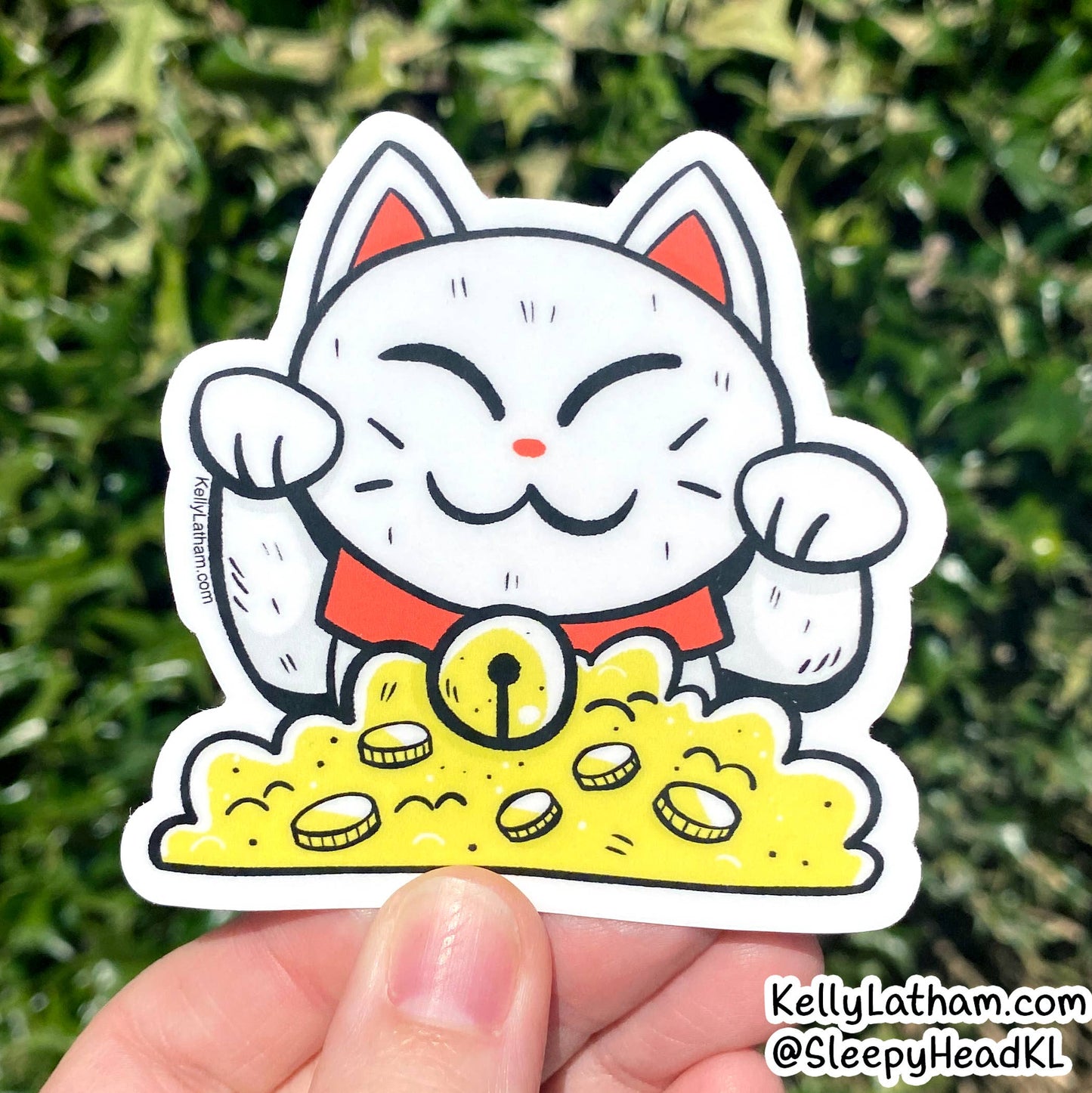 White Lucky Cat Vinyl Sticker
