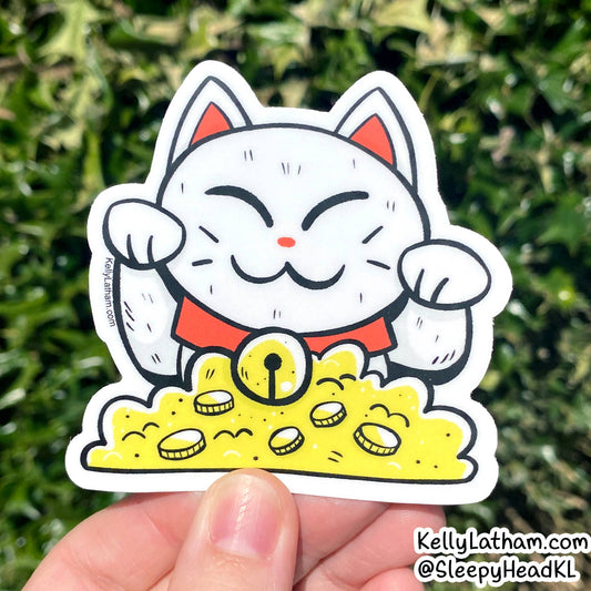 White Lucky Cat Vinyl Sticker