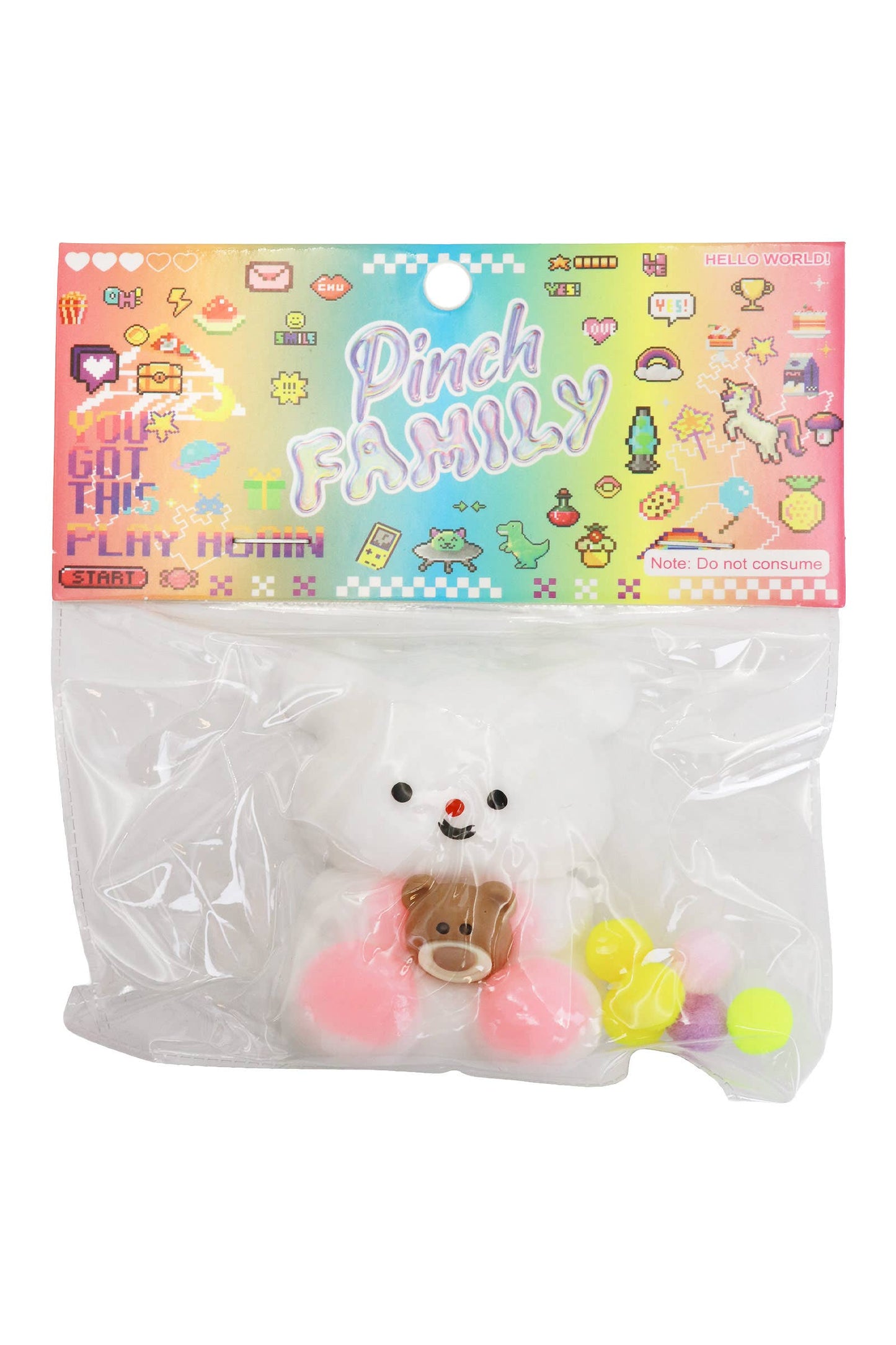 Teddy Bear Hugging Charm Pom Pom Sticky Mochi Squishy Bag -1PC