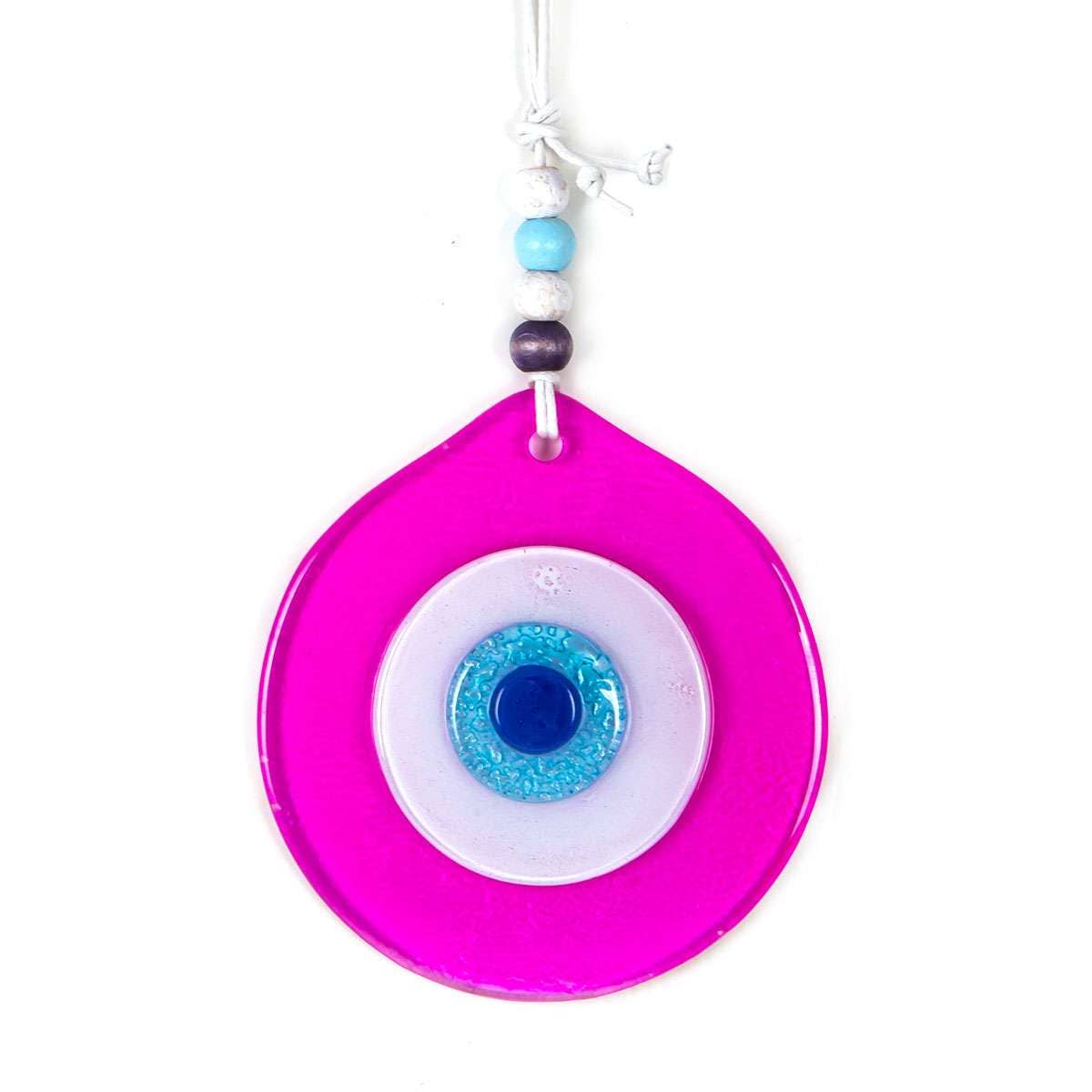 Umays Boho - Pink Evil Eye Wall Decor, Glass Evil Eye Wall Hanging