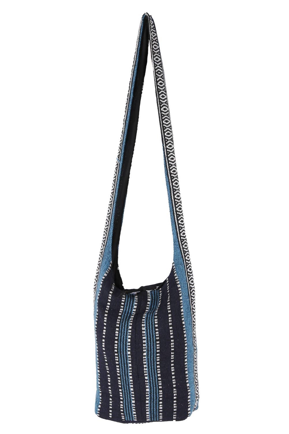 Woven Zip Top Hobo Shoulder Bag Navy Stripe