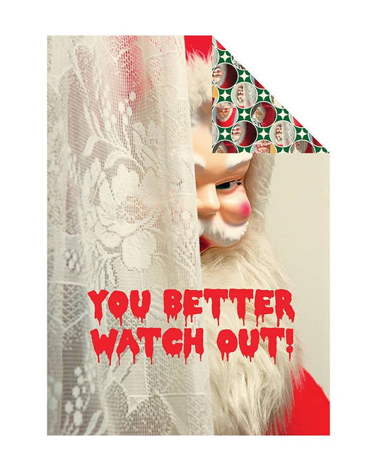 Creepy Santa You Better Watch Out Gift Wrapping Paper Folded Flat Wrap.  3 sheets
