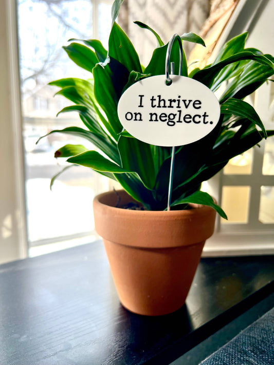 I Thrive On Neglect Flower Pot Plant Stake