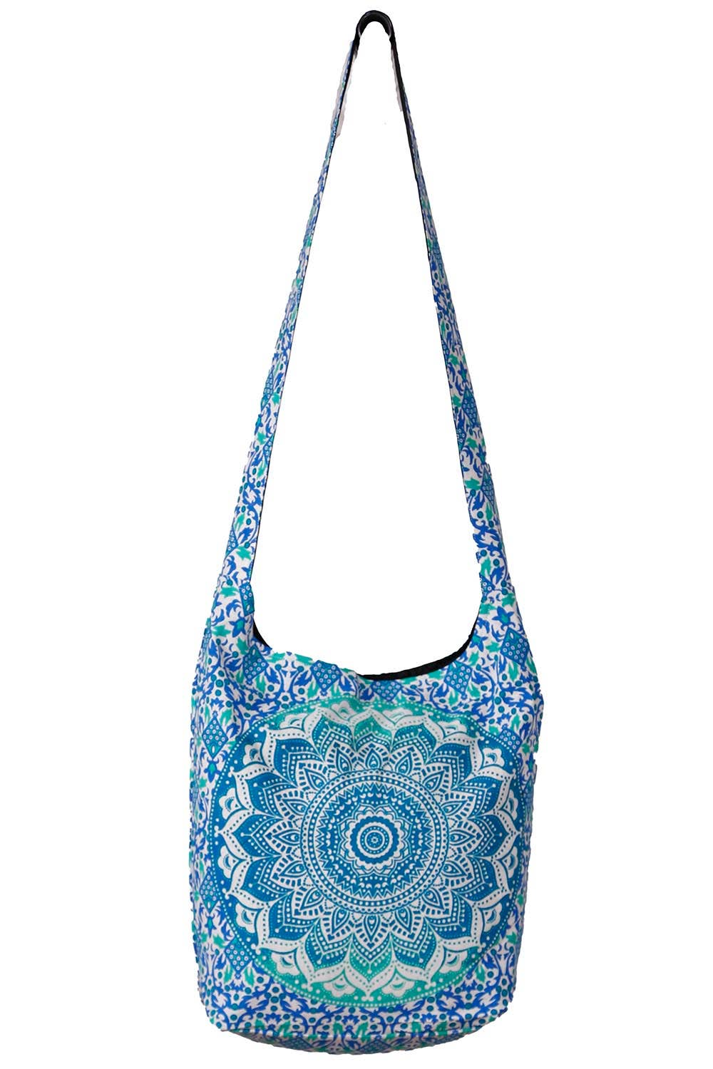 Sunshine Joy - Mandala Zip Top Hobo Bag Blue/Teal