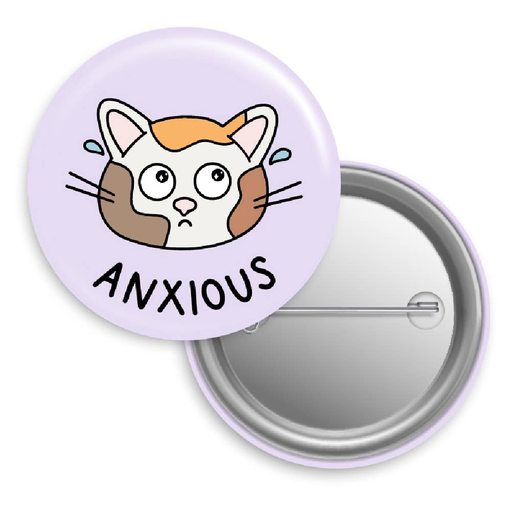 Anxious Cat Button Pin