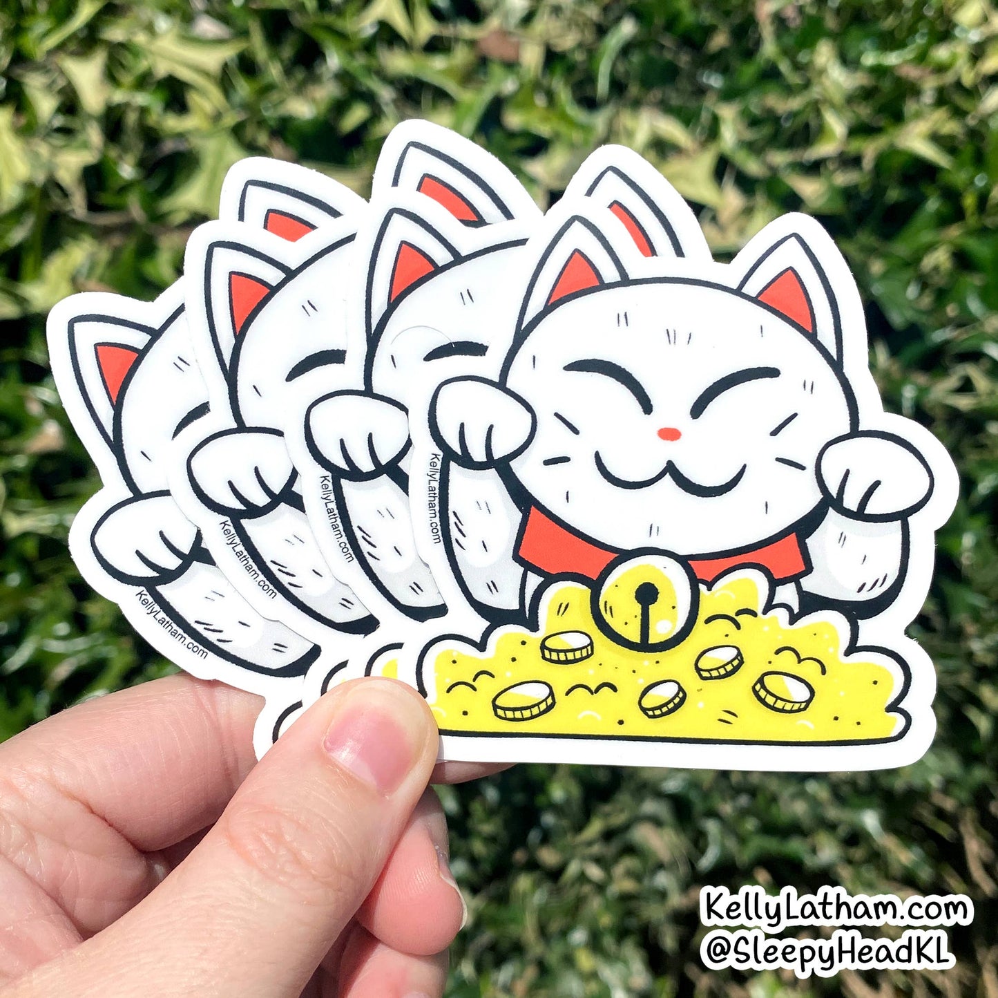 White Lucky Cat Vinyl Sticker