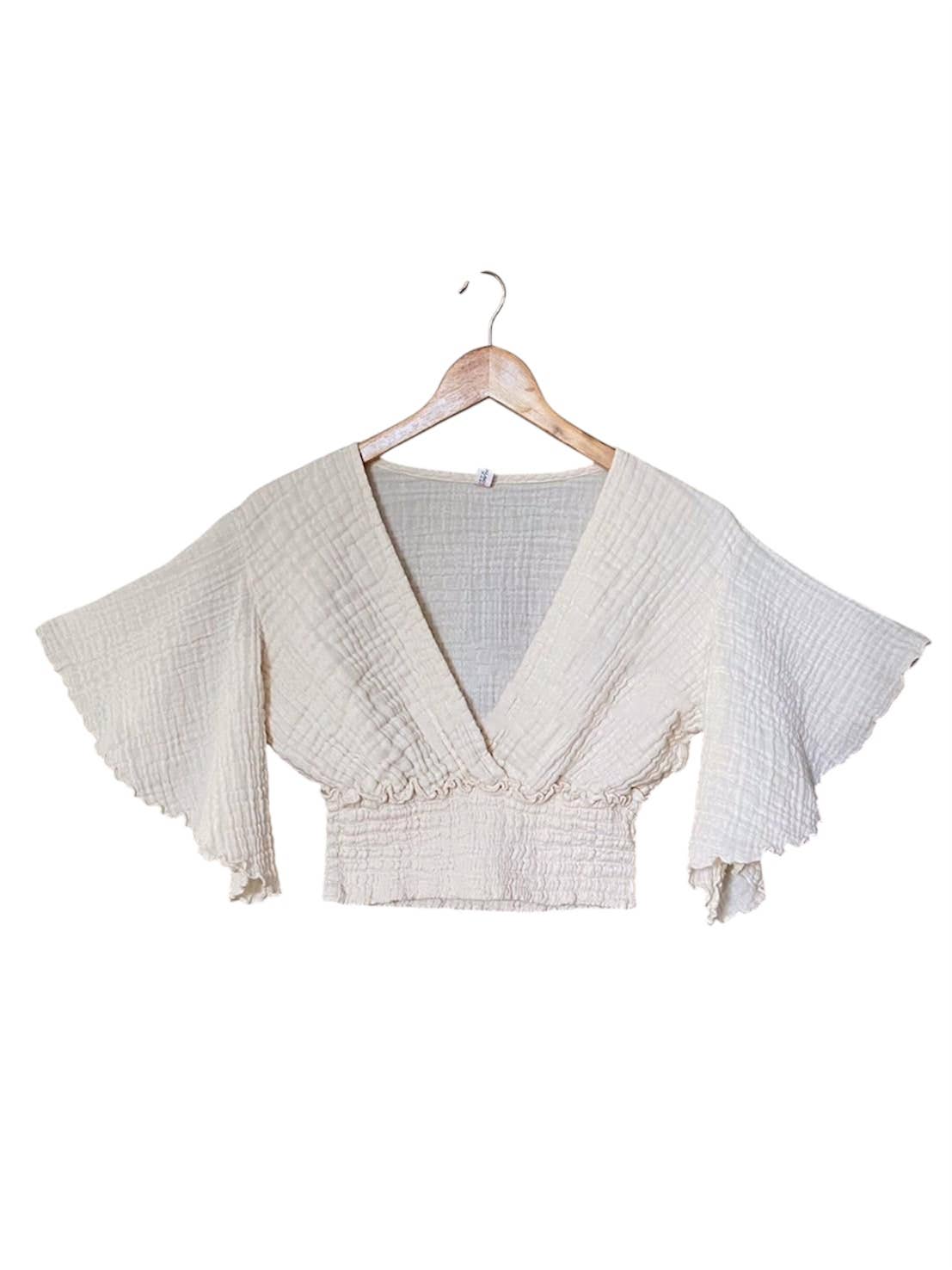Rising International Inc - Cotton V Neck Bell sleeve Crop Top KTK26306