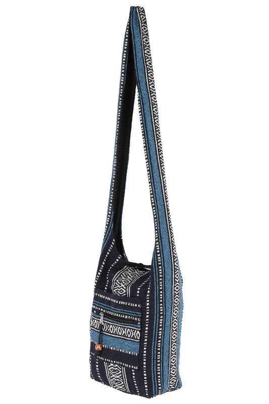 Woven Zip Top Hobo Shoulder Bag Navy Stripe