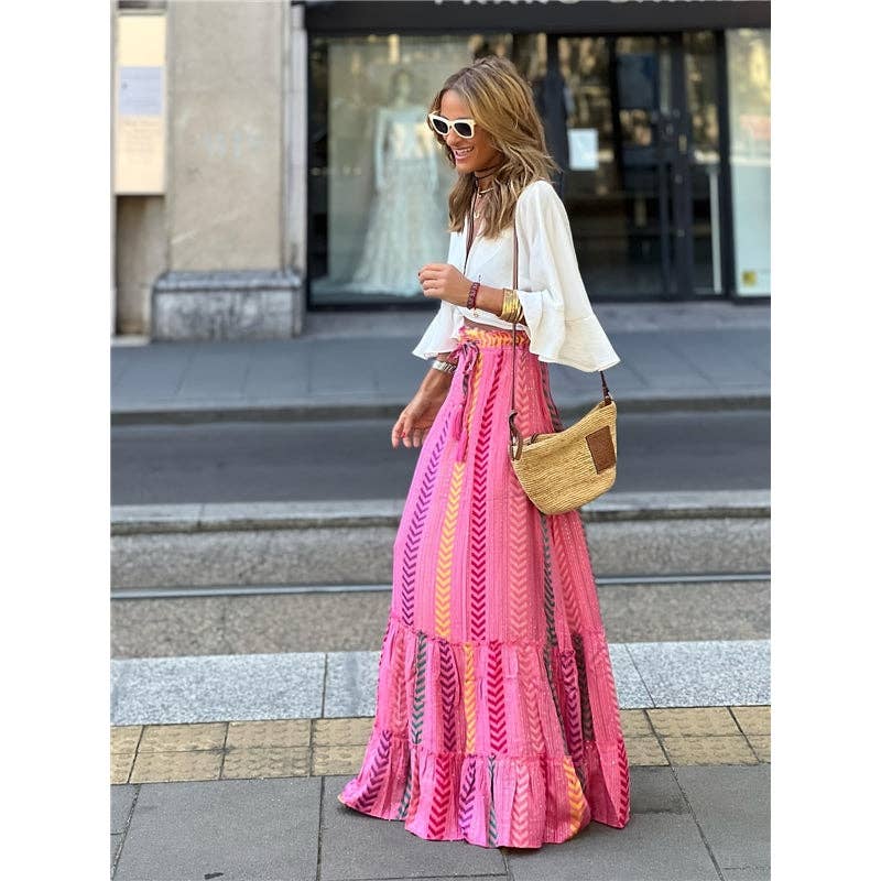 Ekartini - Summer Women's Printed Maxi Skirt Casual Beach Loose Wide Swing