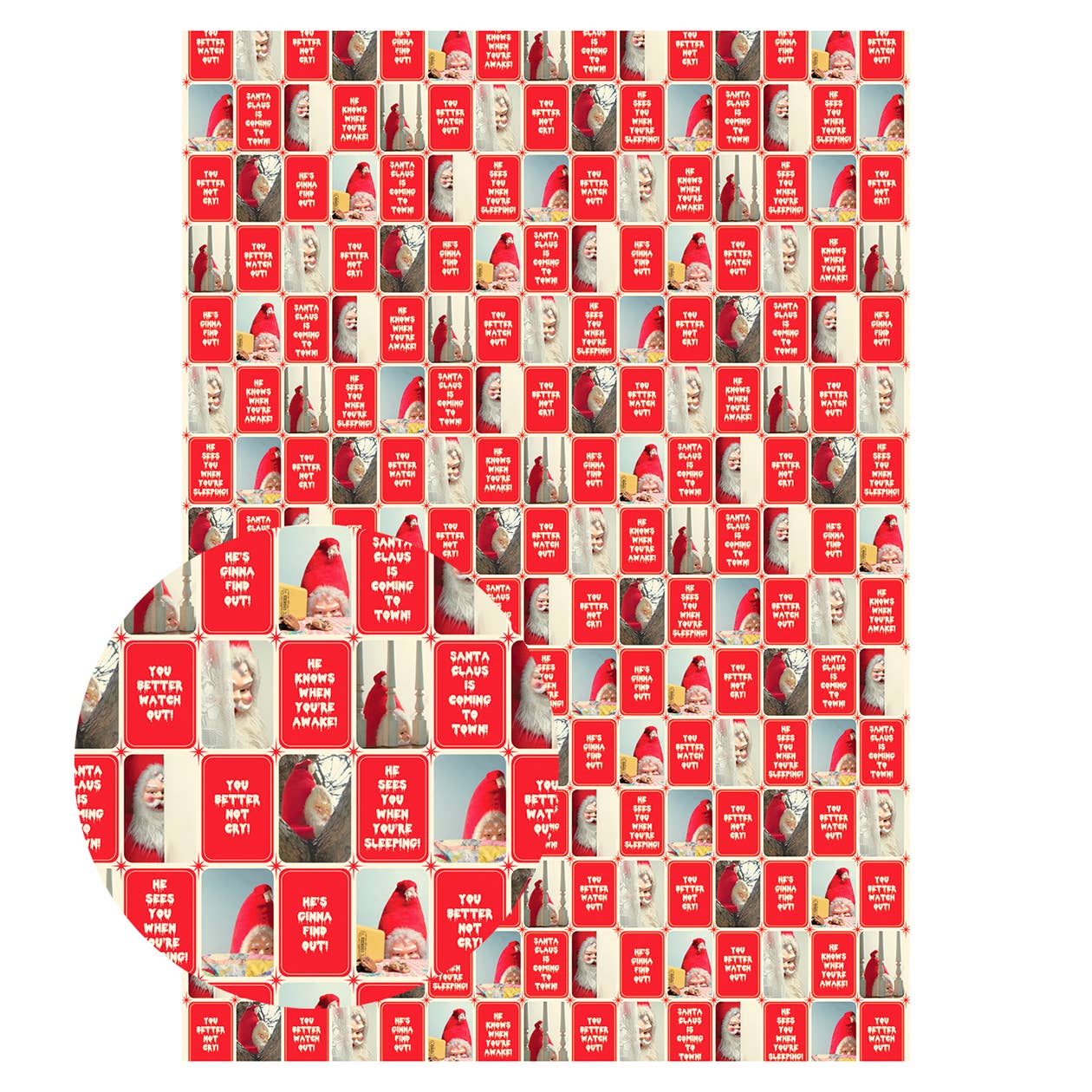 Creepy Santa Mixed Gift Wrapping Paper Set: Folded Flat Wrap