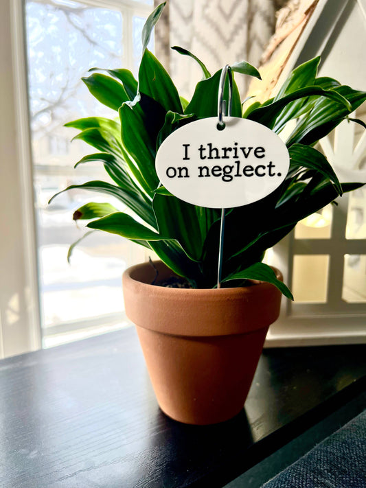 I Thrive On Neglect Flower Pot Plant Stake