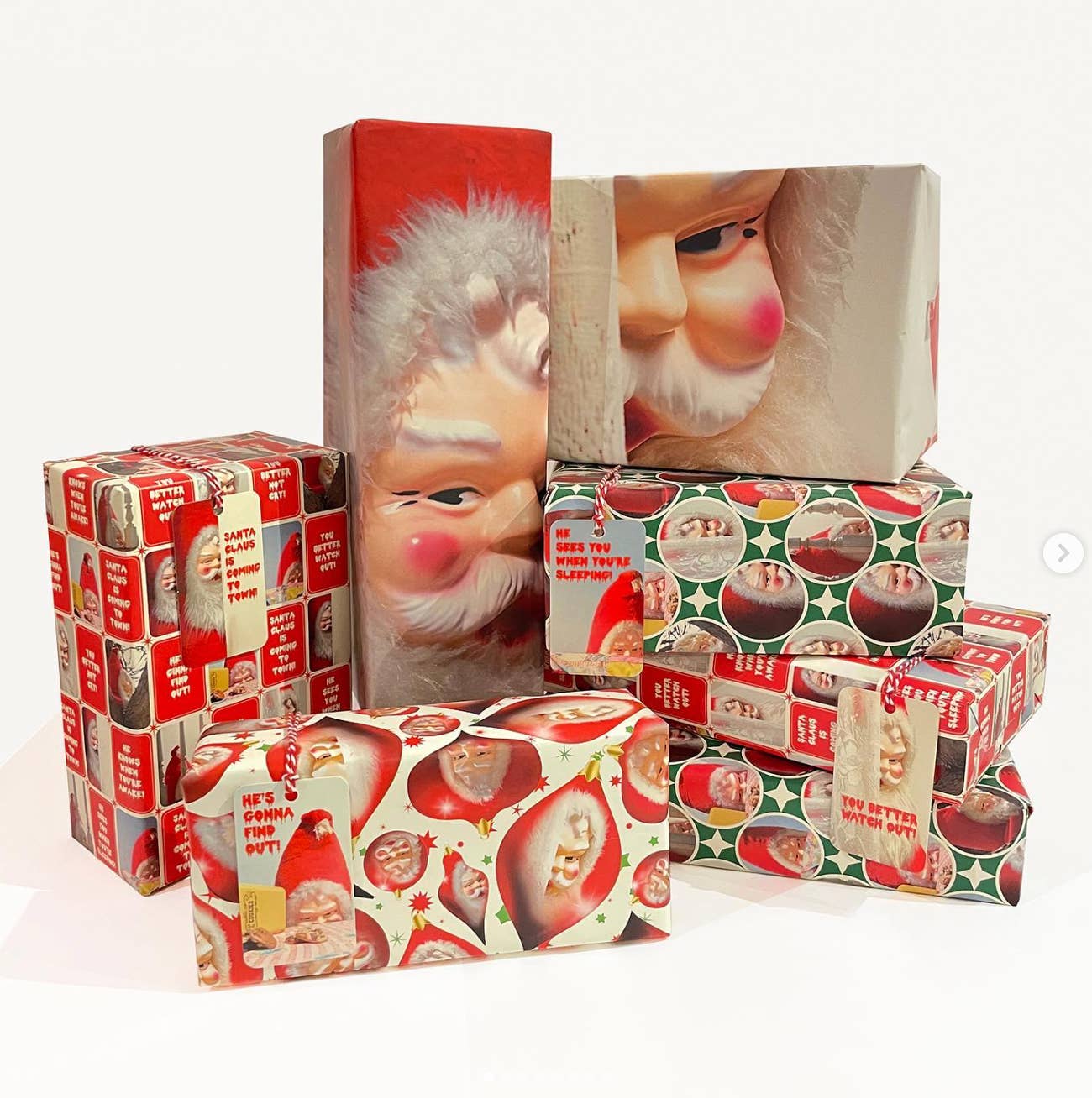 Creepy Santa Is Gonna Find Out Gift Wrapping Paper. Folded Flat Wrap 3 Sheets