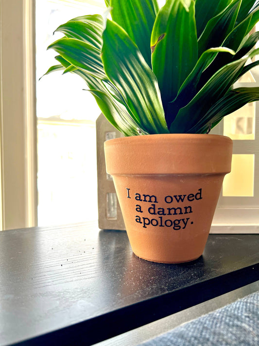 I Am Owed A Damn Apology Terra Cotta Clay Flower Pot