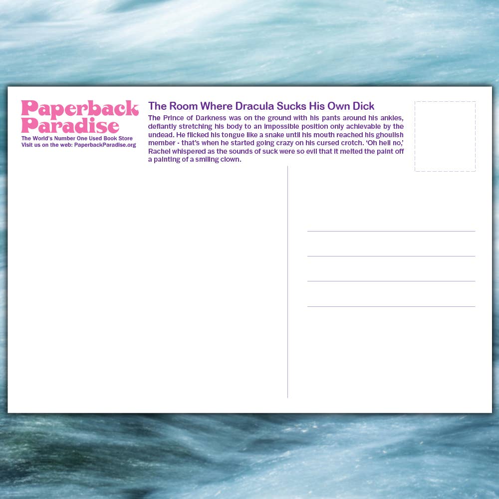 Paperback Paradise - The Room Where Dracula Sucks His Own D*ck Postcard
