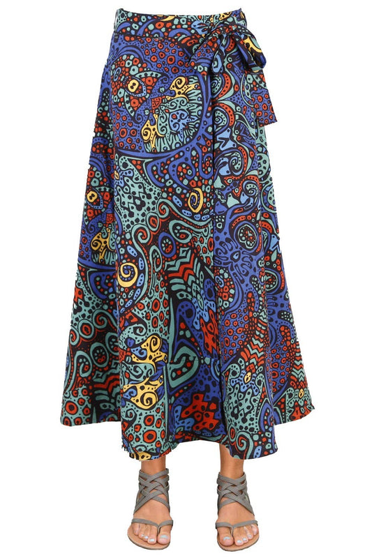 Wrap Skirt With Zip Pocket Blue Burst NWT
