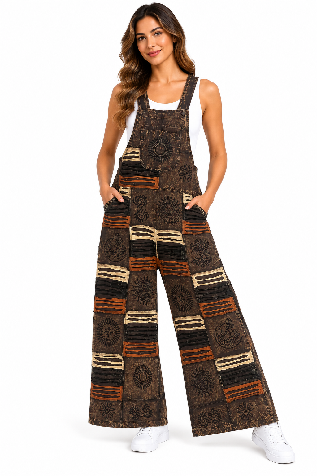 Rising International Inc - Cotton Razor Patchwork Block Print Festival Overall D1483