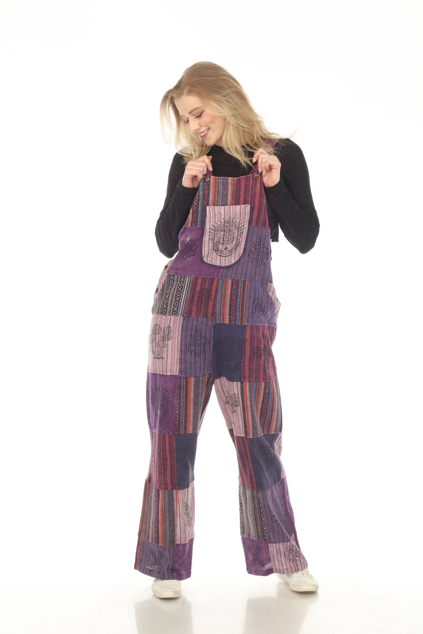 Rising International Inc - Cotton Multi Patch Block Print Purple Overall D807
