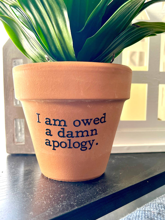 I Am Owed A Damn Apology Terra Cotta Clay Flower Pot