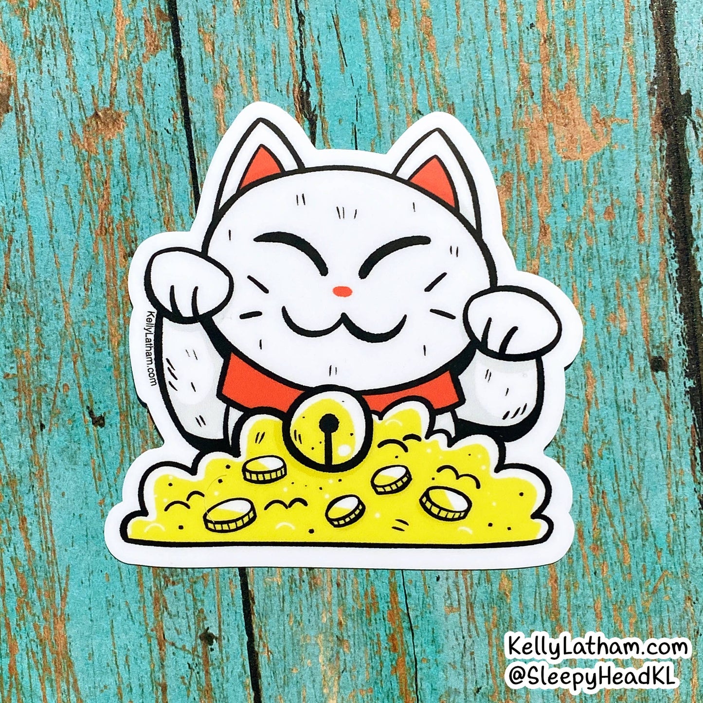 White Lucky Cat Vinyl Sticker
