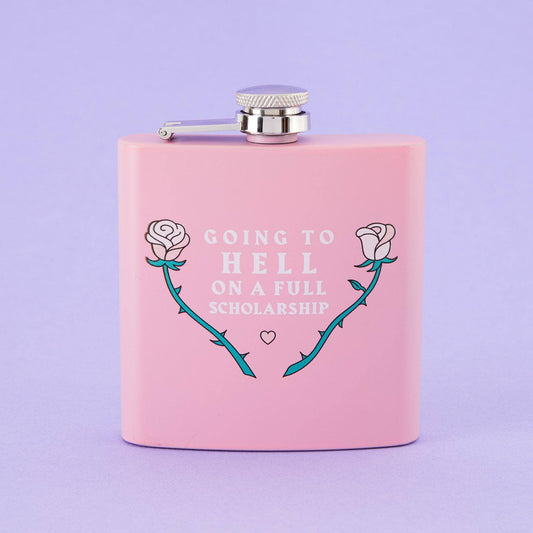 Going To Hell Hip Flask - Light Pink