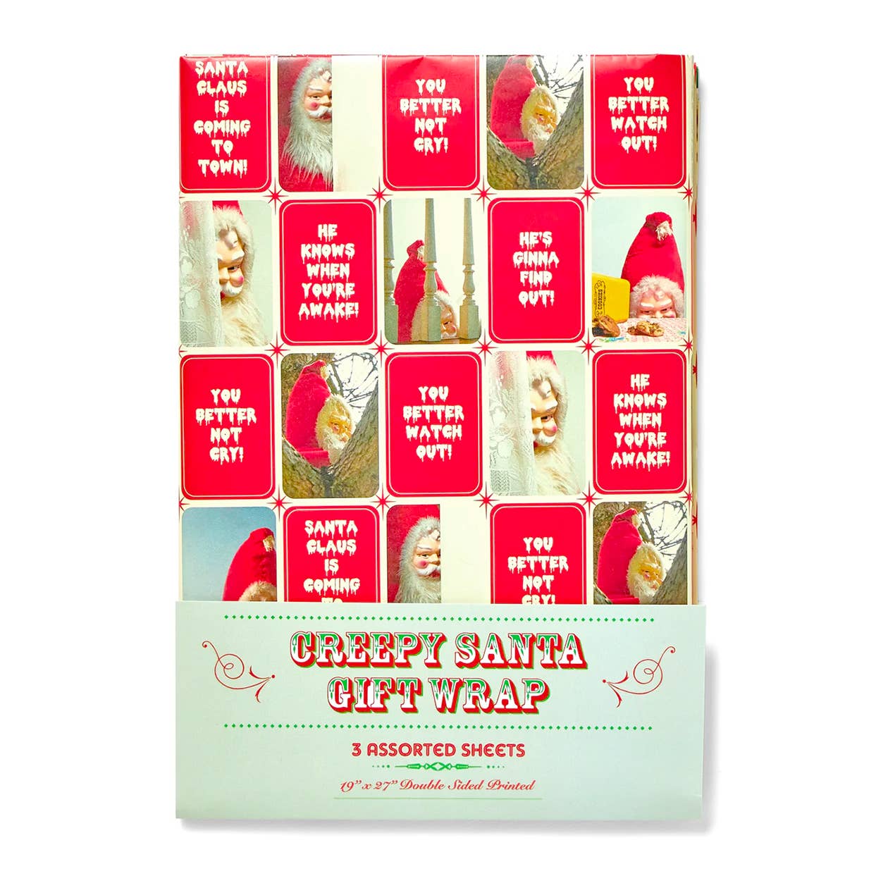 Creepy Santa Mixed Gift Wrapping Paper Set: Folded Flat Wrap