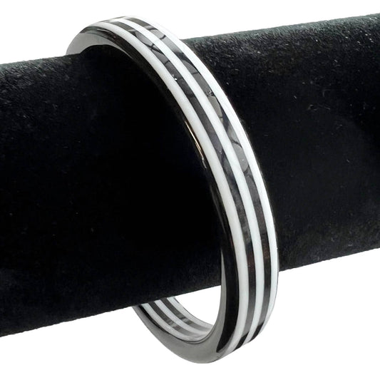 Vintage 80s Black and White Plastic Striped Bangle Bracelet