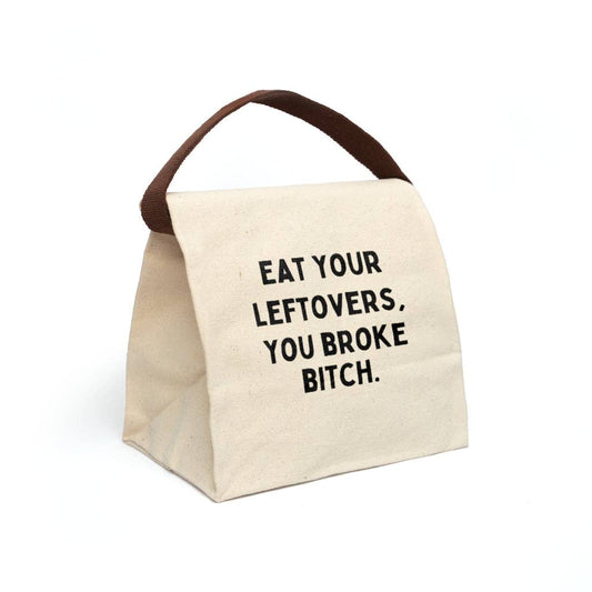 Eat Your Leftovers Canvas Lunch Bag With Strap: 8" x 12.5" x 5.5" / Natural