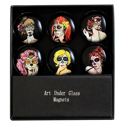 Sugar Skulls Magnets Set of 6 - Glass magnets in a box