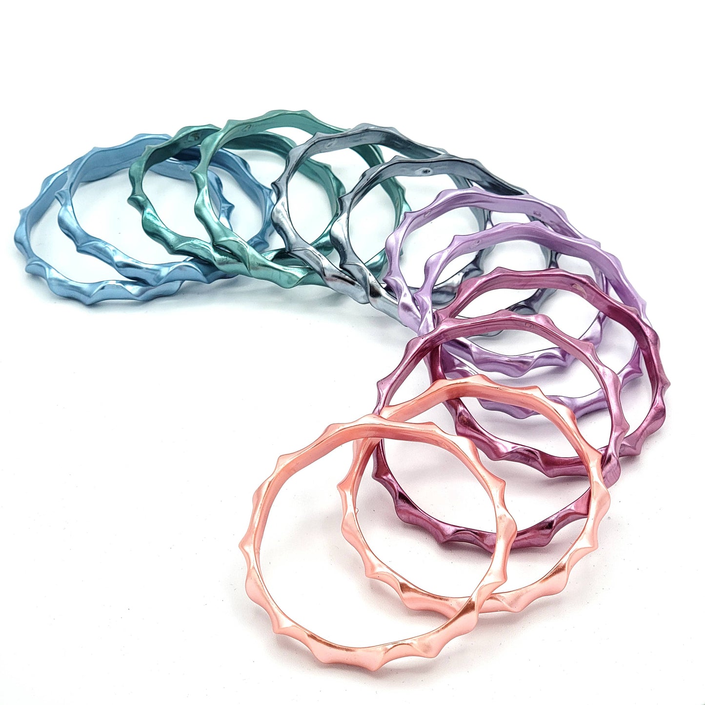 Vintage 80s Vibrant Wavy Plastic Bangle Bracelet Set of 12