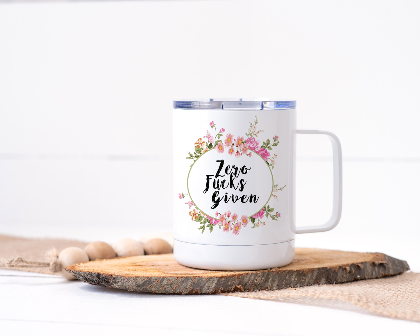 Zero Fucks Given Stainless Steel Travel Mug - Floral Fancy