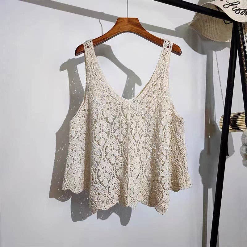 Funkyrel® Atzbranding Limited - Crochet Hollow Knit Vest with Leaf Texture