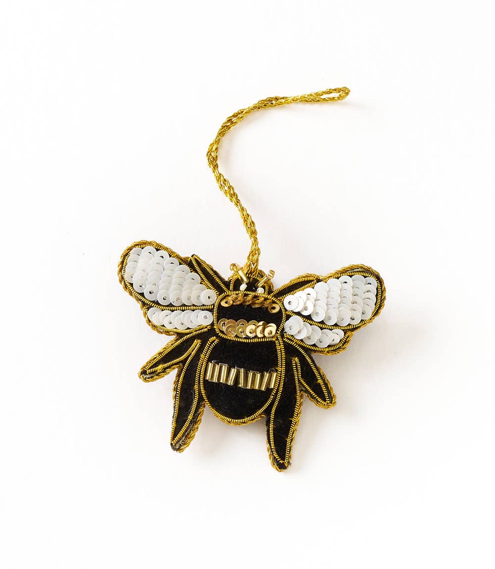 Fair Trade - Larissa Plush Bee Beaded Felt Ornament - Embroidered