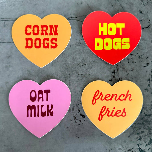 The Silver Spider - Corn Dogs fair foods vinyl Heart Sticker restaurant gifts