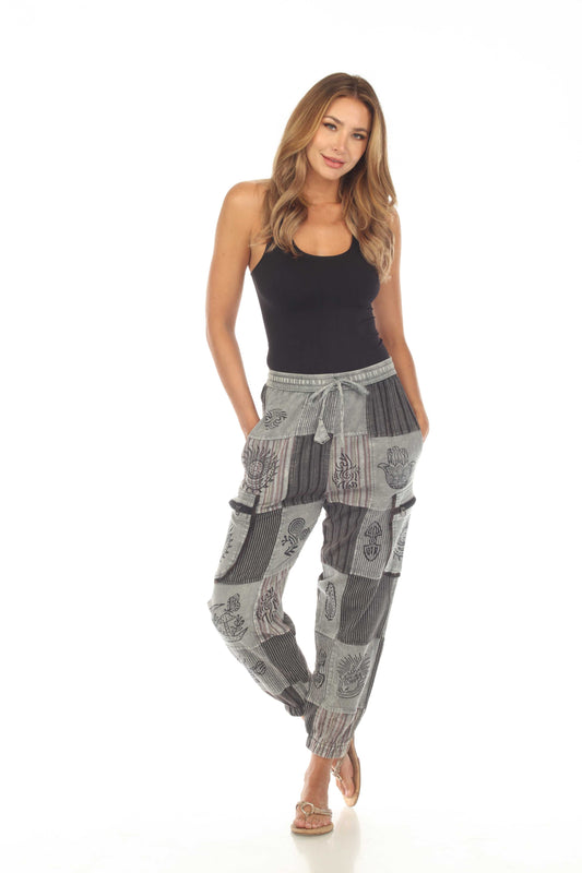 Rising International Inc - Cotton Zip Pocket Block Print Earth Tone Yoga Pant D898