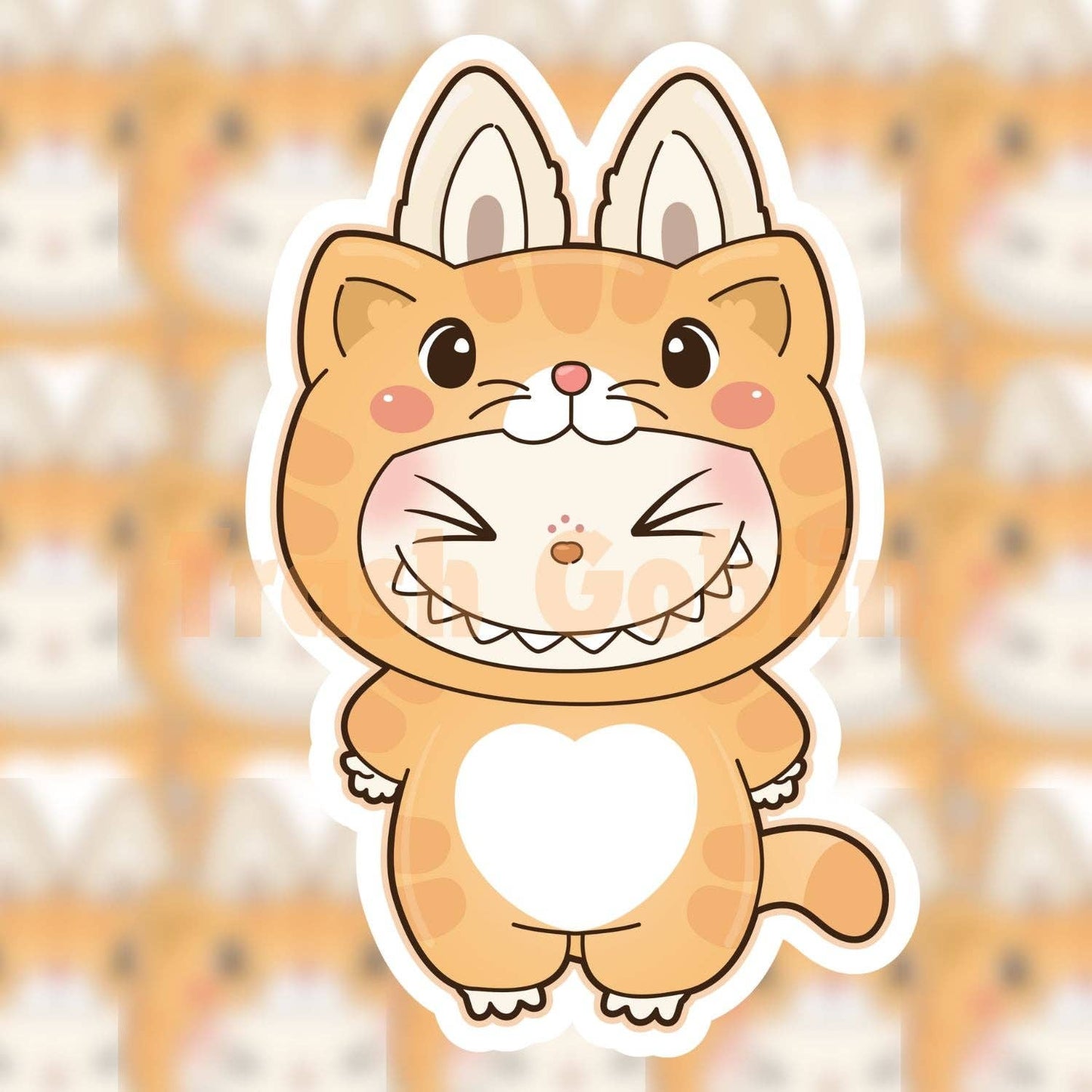 Orange Cat Labubu Vinyl Sticker