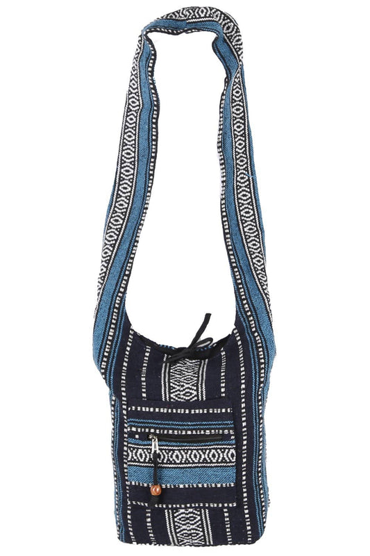 Woven Zip Top Hobo Shoulder Bag Navy Stripe