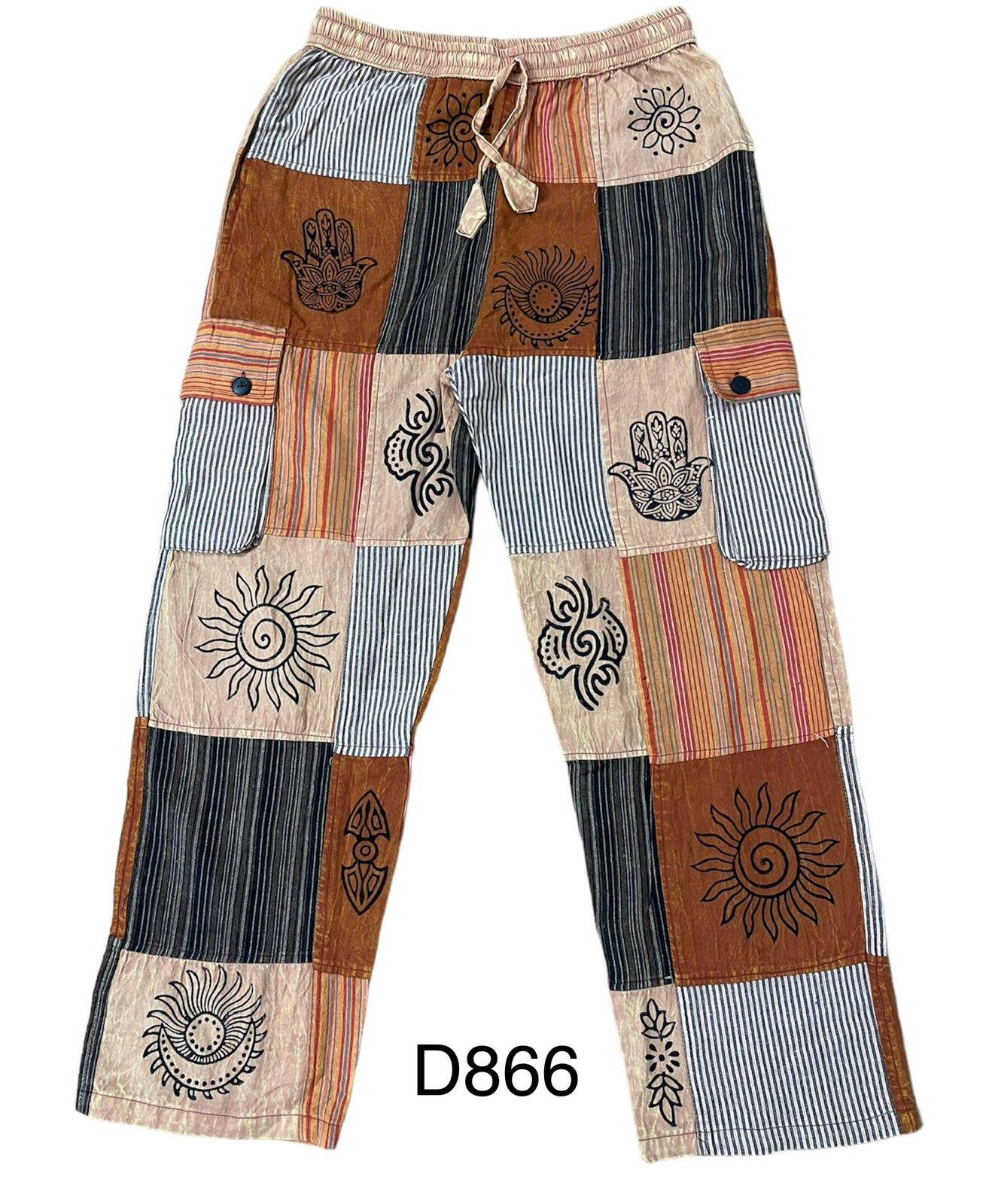 Rising International Inc - Cotton Brown Multi Block Print Cargo Pant D866
