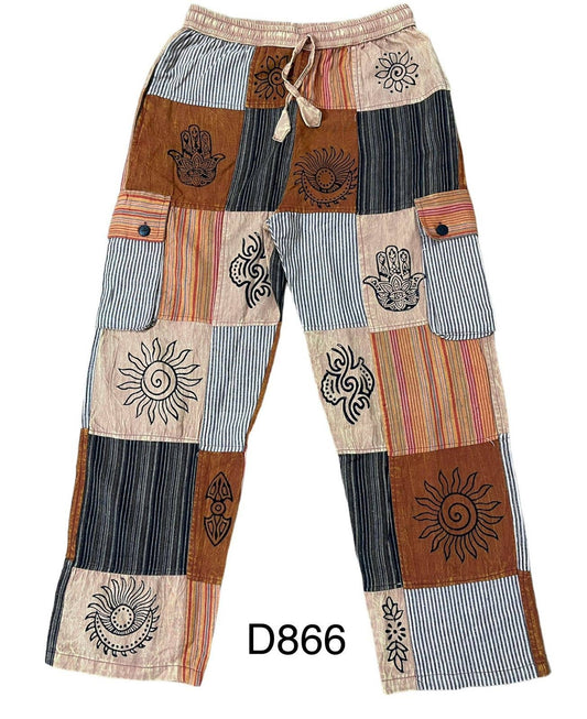 Rising International Inc - Cotton Brown Multi Block Print Cargo Pant D866